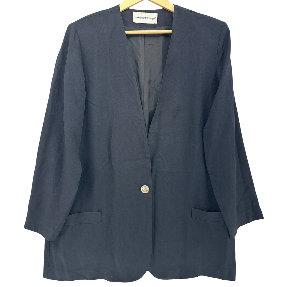 VTG Fundamental Things Black Union Made Button Blazer Jacket SZ 14 Career Corp
